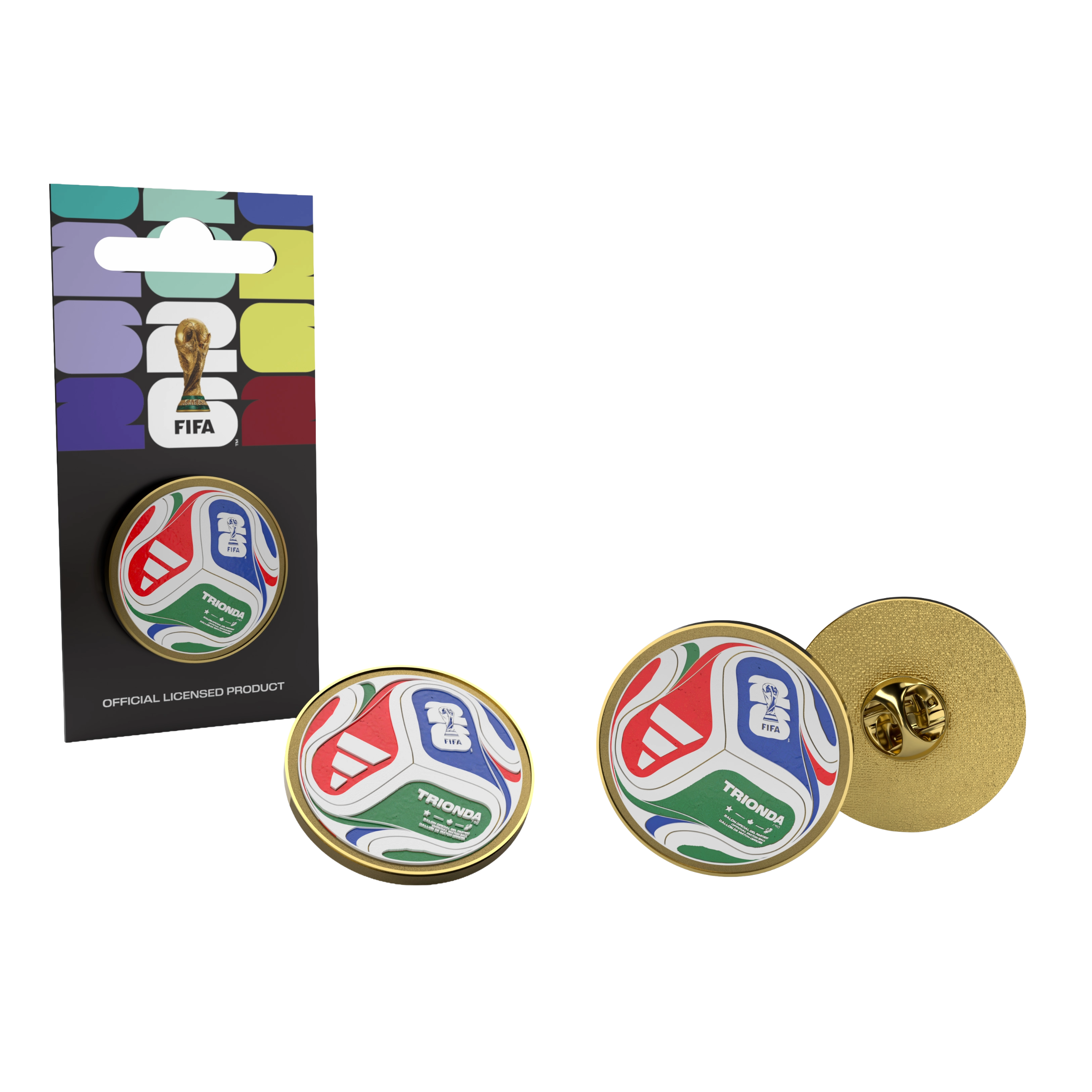 2026 FIFA World Cup adidas Trionda official match ball pin badge on backing card