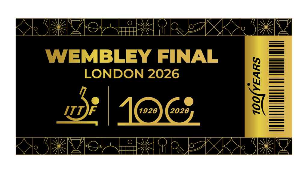 ITTF Centenary 2026 souvenir ticket – front face design