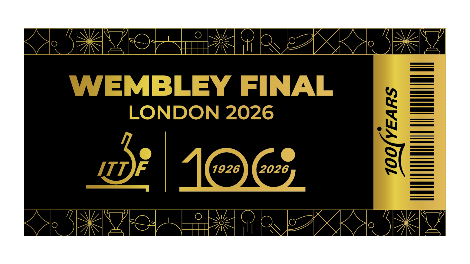ITTF Centenary 2026 souvenir ticket – front face design
