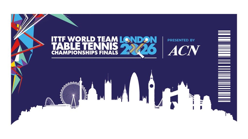 ITTF WTTC Finals London 2026 souvenir ticket – front face design