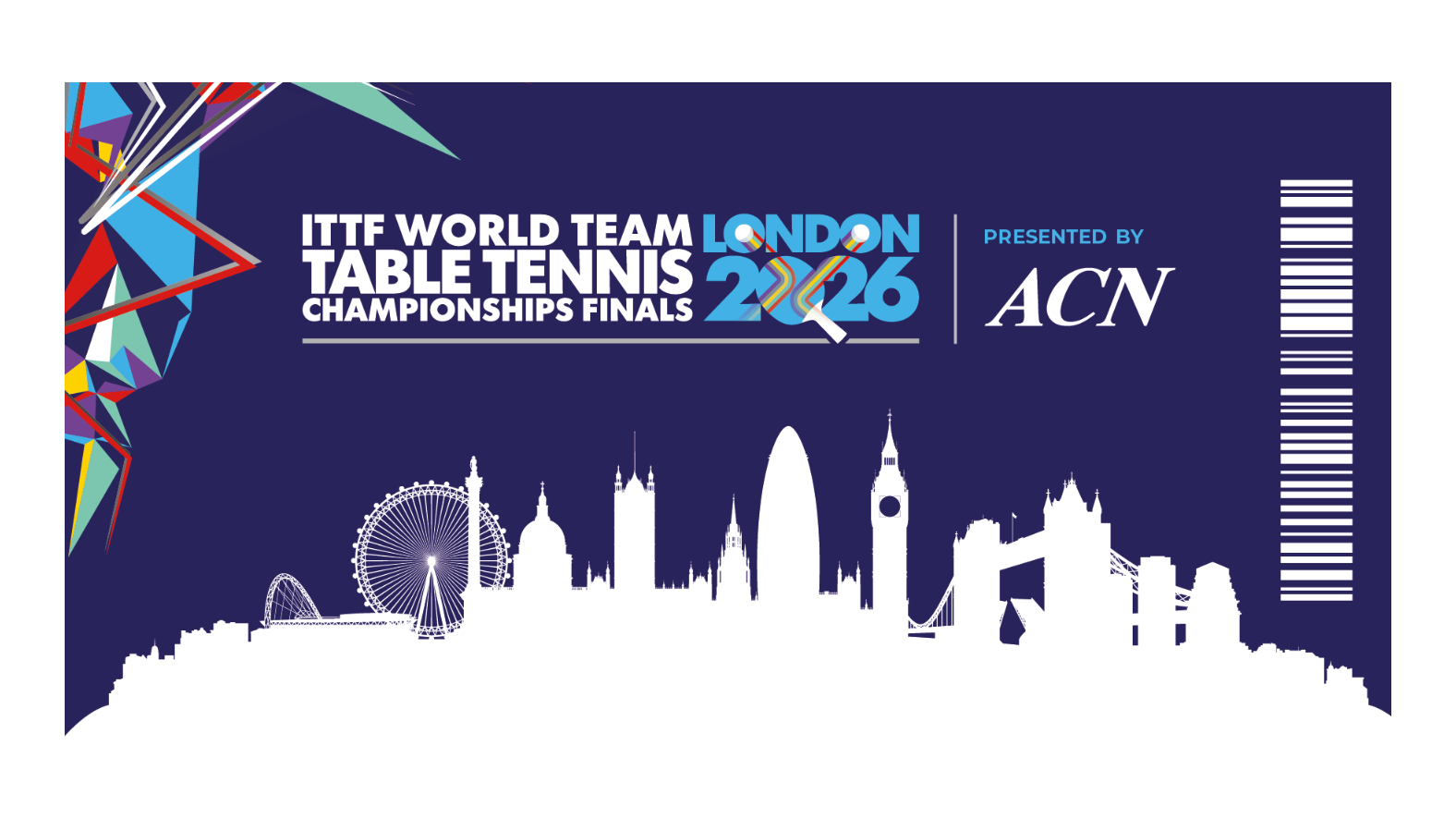 ITTF WTTC Finals London 2026 souvenir ticket – front face design